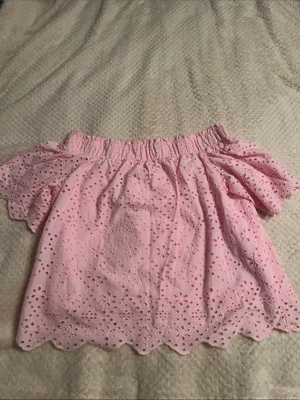 Adorable Pink Eyelet Off-Shoulder Top
